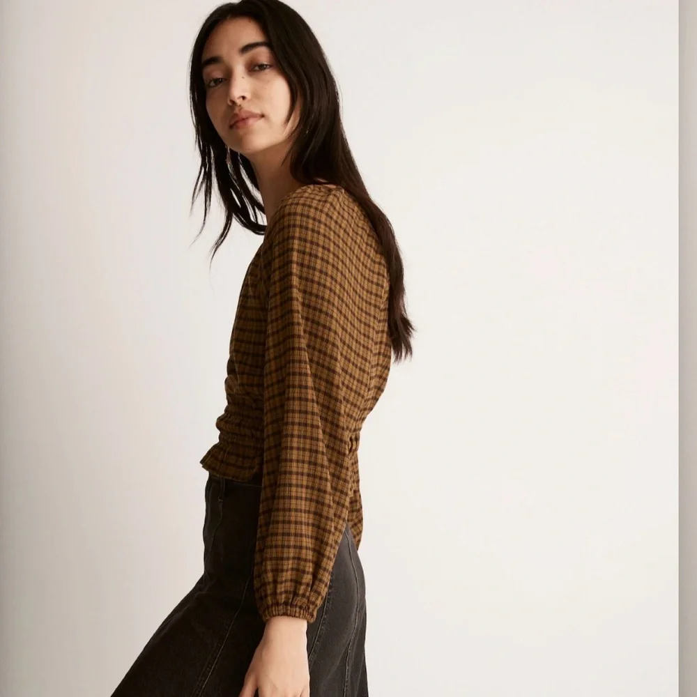 Madewell Tie-Back Cut Out Blouse in Spiced Olive • NWT - Picture 2 of 9